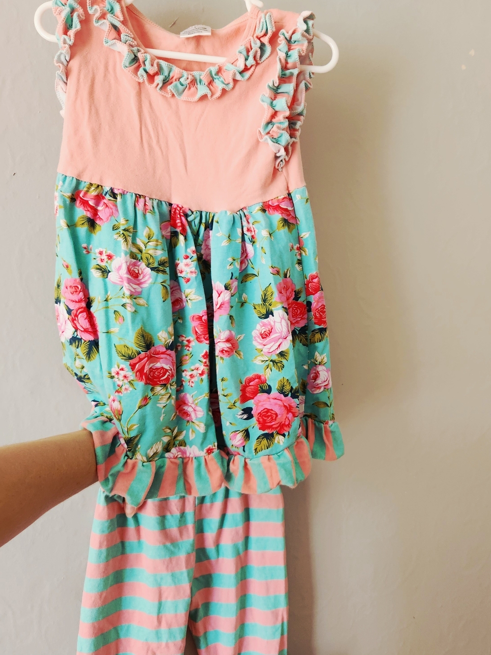 Kids 4-5T Floral & Stripe Set - Pink & Aqua